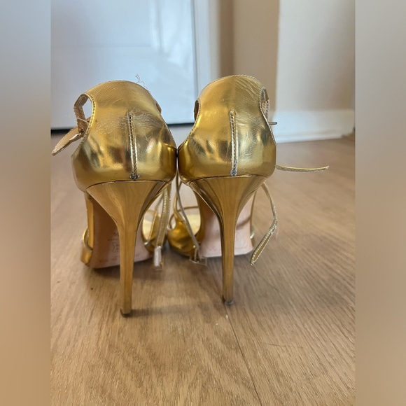 Jimmy Choo Womens Gold Strappy Open Toe Ankle Strap Heels Gold Size 37.5 - Picture 3 of 5